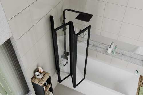 Душевая шторка на ванну Cerutti SPA BOUNA-B 131х139 стекло прозрачное профиль черный ориентация универсальная - фото 4