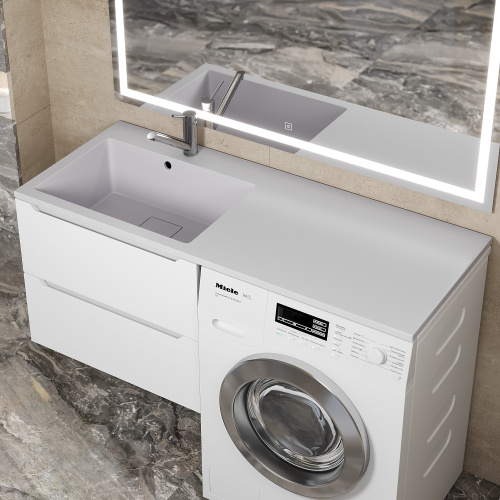 Раковина кварцевая Uperwood Cosmos Quartz RCosmos120LJ 120х48 над стиральной машиной цвет белый - фото 2