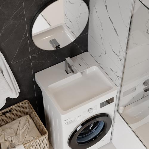 Раковина из литьевого мрамора Teymi Kati Pro T50422 59х55 подвесная цвет белый 1 отверстие под смеситель - фото 4