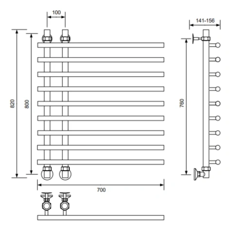 Полотенцесушитель Veconi Tufo T801070CH 70х80 водяной хром - фото 2