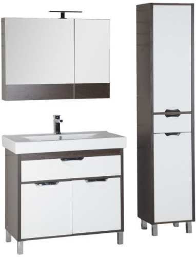 Комплект мебели: тумба с раковиной + зеркало-шкаф Aquanet Гретта 00172720 92x48x154 напольный цвет белый/темное дерево - фото 2
