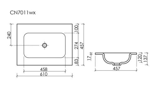 Раковина из сантехнического фарфора Ceramica Nova GRACE CN7011wx 60х50 накладная цвет белый без отверстий под смеситель - фото 3