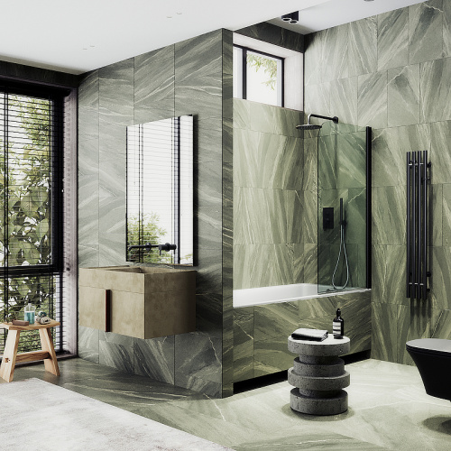 Душевая шторка на ванну Maybah Glass MGV-597-6 50х140 стекло прозрачное профиль черный ориентация универсальная - фото 2