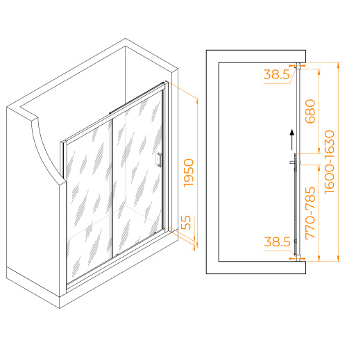 Душевая дверь RGW Passage 350801616-11 160х195 стекло прозрачное профиль хром глянцевый - фото 3