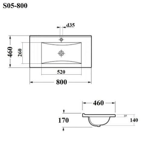 Раковина из сантехнического фарфора Bond Cube S05-800 80х46 встраиваемая цвет белый глянцевый 1 отверстие под смеситель - фото 4
