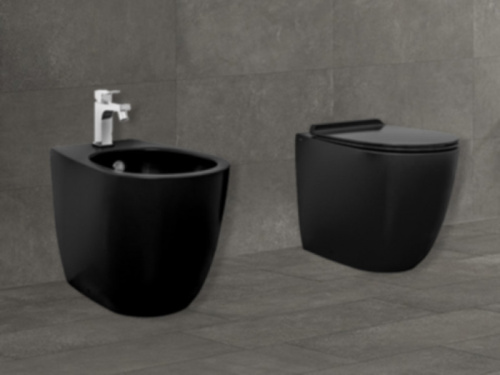Чаша унитаза приставная Simas VI 01 nero цвет черный без сиденья безободковая душевой смыв - фото 2