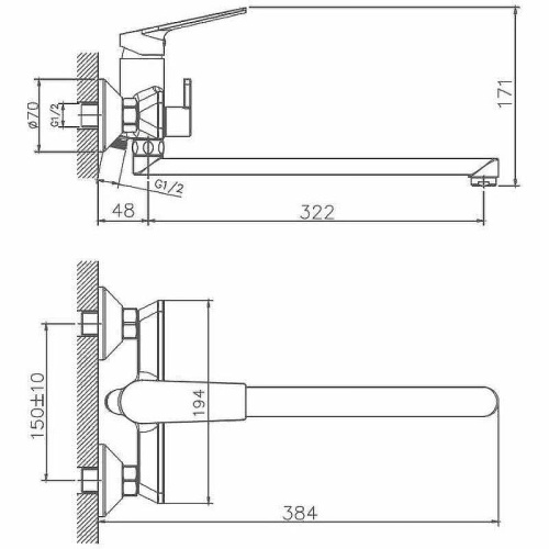 Cмеситель для ванны и душа Haiba HB22533-3 настенный пепельный - фото 2