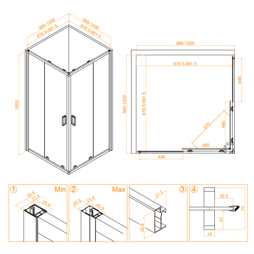 Душевой уголок RGW Classic 32093400-14 100х100 стекло прозрачное профиль черный без поддона - фото 5