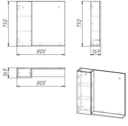 Зеркало-шкаф Grossman Альба 208005 80х17х75 подвесной цвет веллингтон/бриз - фото 4