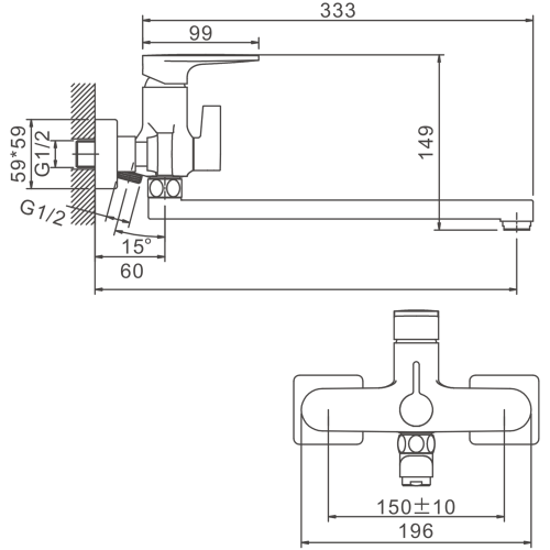 Смеситель для ванны и душа BELZ B22713-3 настенный оружейная сталь - фото 2