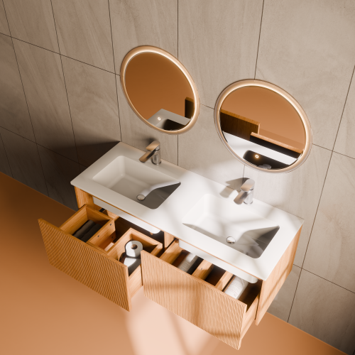 Тумба с раковиной+зеркало Art Decco Elizabeth (Элизабет) AEL12W11D2M0 120x45x40 подвесная цвет белый дуб - фото 3