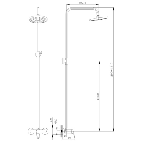 Душевая стойка Rossinka B B35-44 настенная цвет хром - фото 2
