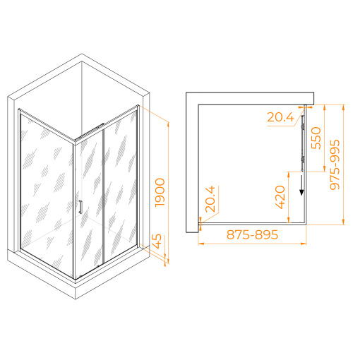 Душевой уголок RGW Passage 410824590-14 90х100 стекло прозрачное профиль черный без поддона - фото 2