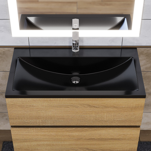 Раковина из литьевого мрамора Uperwood Self 4538341202 80х45 полувстраиваемая цвет черный - фото 3