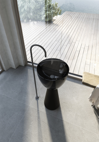 Раковина из полиэфирной смолы Abber KRISTALL AT2703Onyx-Black 45х45 напольная цвет черный матовый без отверстий под смеситель - фото 3