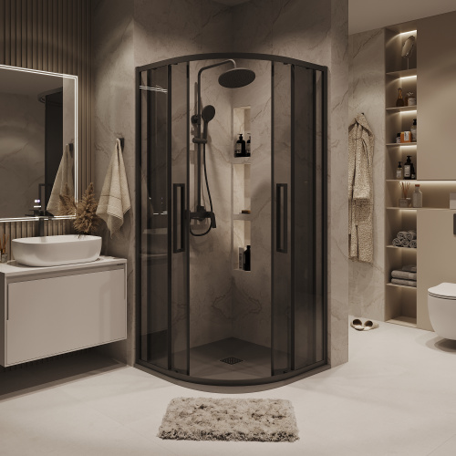 Душевой уголок Grossman Cosmo 301.K33.02.9090.21.10 90х90 стекло тонированное профиль черный матовый без поддона - фото 3