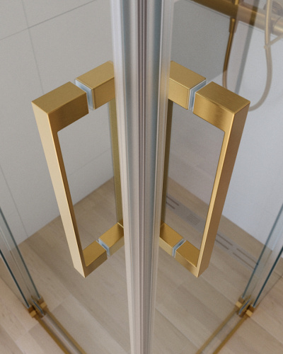 Душевой уголок Cezares SLIDER SLIDER-AH-2-80/90-90/100-C-BORO 80х90 стекло прозрачное профиль золото брашированное без поддона - фото 4