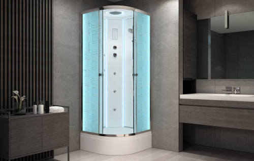 Душевая кабина AvaCan EM2790LED 90х90 четверть круга с крышей ориентация универсальная - фото 2