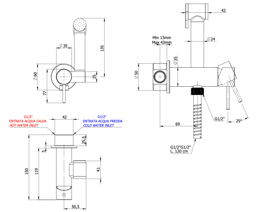 Гигиенический душ со смесителем Remer X65C25W хром - фото 2