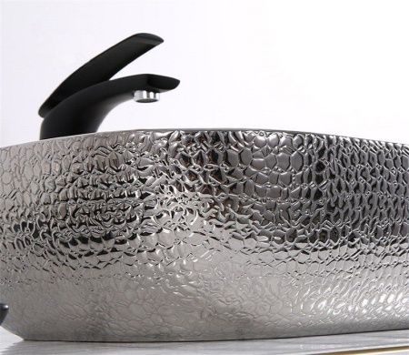Раковина из сантехнического фаянса CeramaLux D1302H020 50х40 накладная цвет хром без отверстий под смеситель
