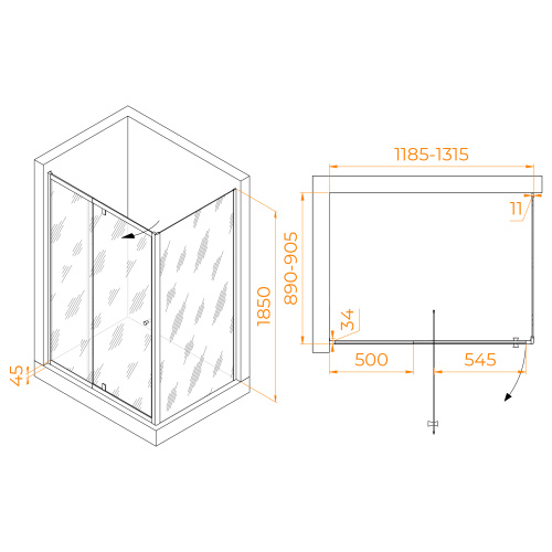 Душевой уголок RGW Passage 41084419-014 120х90 стекло прозрачное профиль черный без поддона - фото 2
