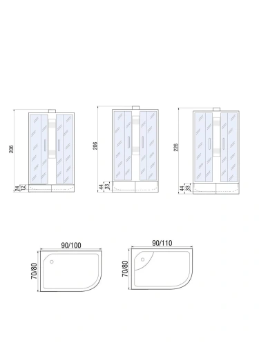 Душевая кабина River NARA Б/К 90/80/24 MT R (10000008782) 90х80 четверть круга без крыши ориентация универсальная - фото 2