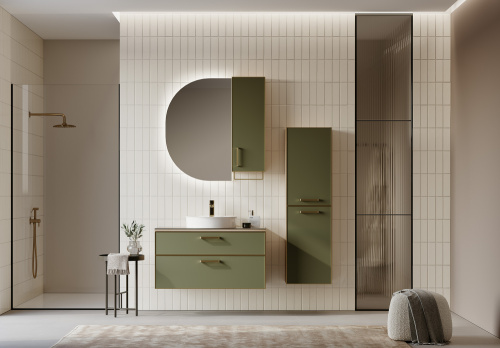 Шкаф-пенал Orka Salerno 3005749 30х16х85 подвесной цвет зеленый матовый/светло-коричневый - фото 2