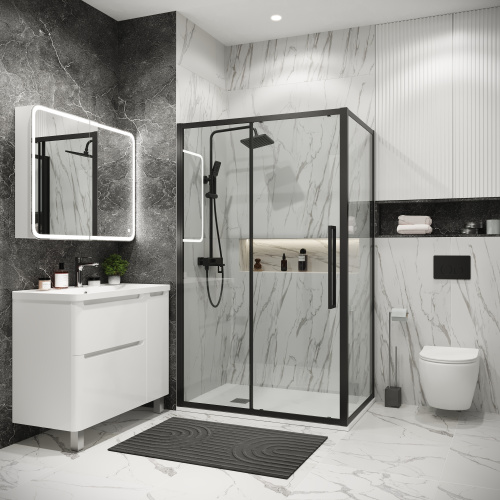 Душевая перегородка Grossman Cosmo 200.K33.02.70.21.00 70х195 стекло прозрачное профиль черный матовый - фото 3