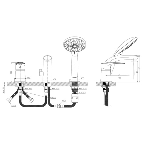 Смеситель Rossinka T T40-39 на борт ванны хром - фото 2