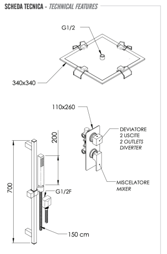 Душевая система Remer Absolute AU92S01EFS34 встраиваемая в стену - фото 2
