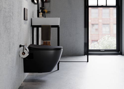 Чаша унитаза подвесная Creavit Free FE320-11SM00E-0000 цвет черный матовый без сиденья душевой смыв - фото 4