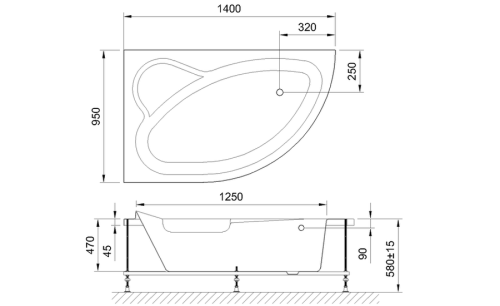 Ванна акриловая Royal Bath ALPINE RB819103L 140х95 пристенная асимметричная без каркаса - фото 4