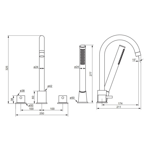 Смеситель Damixa Scandinavian Pure 360400300 на борт ванны черный - фото 5