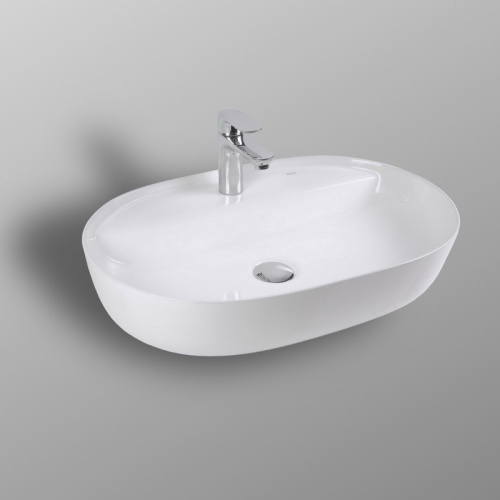 Раковина из сантехнического фарфора Bond Oval S01-600 60х40 накладная цвет белый глянцевый 1 отверстие под смеситель - фото 5