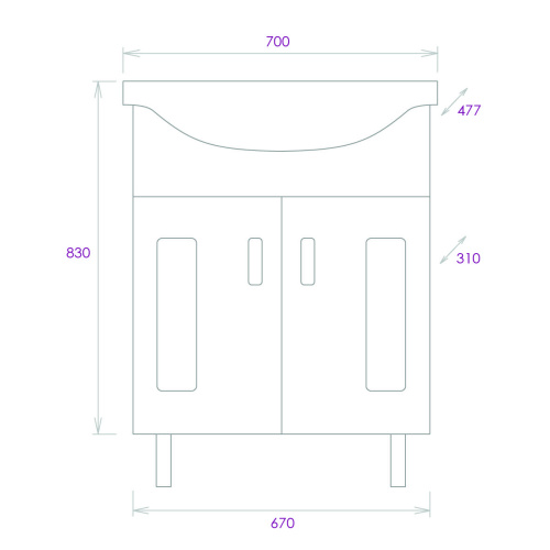 Тумба под раковину Onika Кристалл 107024 66х32х68 напольная - фото 3