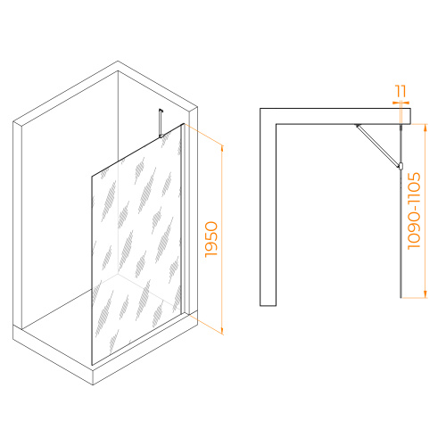 Душевая перегородка RGW Walk In 351010211-14 110х195 стекло прозрачное профиль черный - фото 2