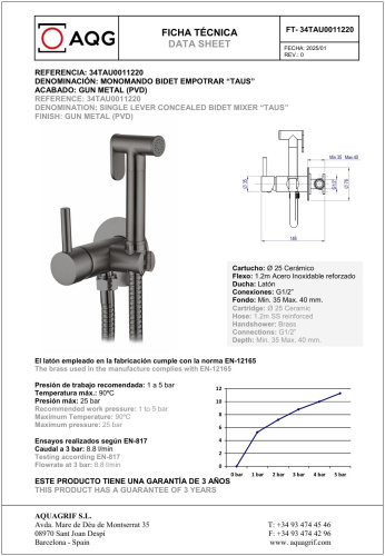 Гигиенический душ AQG  34TAU0011220 оружейная сталь - фото 2