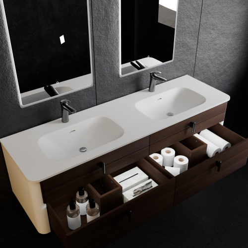 Тумба с раковиной+зеркало Art Decco Gabriella (Габриелла) AGB15W24D1M0 150x45x40 подвесная цвет черный орех - фото 3