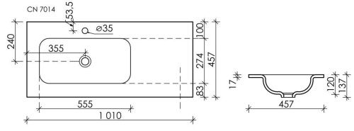 Раковина из сантехнического фарфора Ceramica Nova GRACE CN7014MB 100х50 накладная цвет черный 1 отверстие под смеситель - фото 3