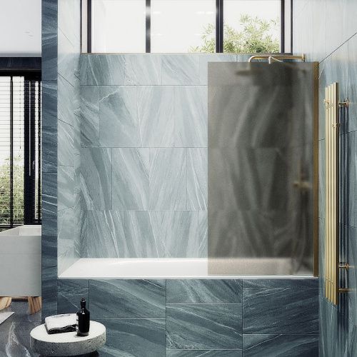 Душевая шторка на ванну Maybah Glass MGV-75-3ш 70х140 стекло тонированное профиль золото ориентация универсальная