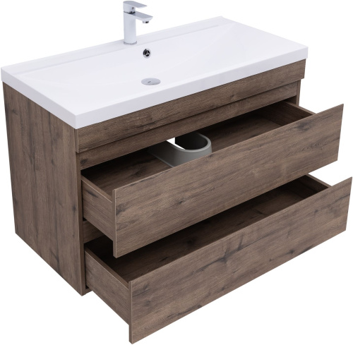 Тумба под раковину Aquanet Нота NEW 00334194 99х47х61 подвесная цвет темное дерево - фото 2