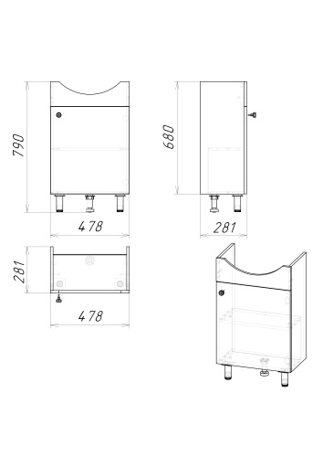 Тумба с раковиной и зеркалом Grossman Eco Line 105206 50х30х70 напольная цвет белый/дуб сонома - фото 3