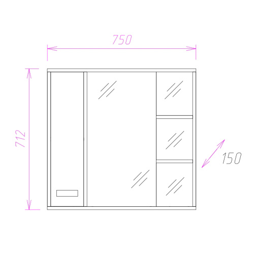 Зеркало-шкаф Onika Гамма 207518 75х15х71 подвесной цвет коричневый - фото 3