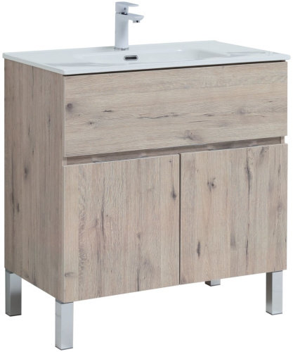 Комплект мебели: тумба с раковиной + зеркало-шкаф Aquanet Алвита New 00274217 81x47x170 напольный цвет коричневый - фото 3