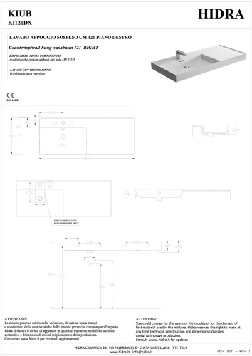 Раковина керамическая Hidra Kiub KI120DX/026 121х46 подвесная цвет черный матовый 1 отверстие под смеситель - фото 2