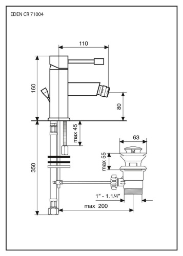 Смеситель Emmevi Eden 71004/CR на биде хром - фото 2