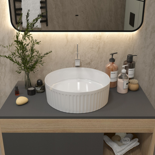 Раковина из сантехнического фарфора Teymi Martta T52102 36х36 накладная цвет белый без отверстий под смеситель - фото 4