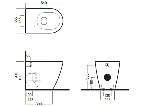 Чаша унитаза приставная Hatria FUSION A0Y1ZA25 цвет белый матовый без сиденья безободковая душевой смыв - фото 3