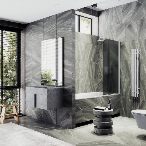 Душевая шторка на ванну Maybah Glass MGV-624-1 80х140 стекло тонированное профиль белый ориентация универсальная - фото 2