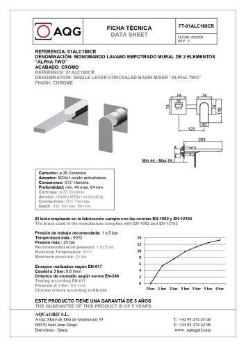 Смеситель AQG Alpha 01ALC180CR встраиваемый в стену хром - фото 2